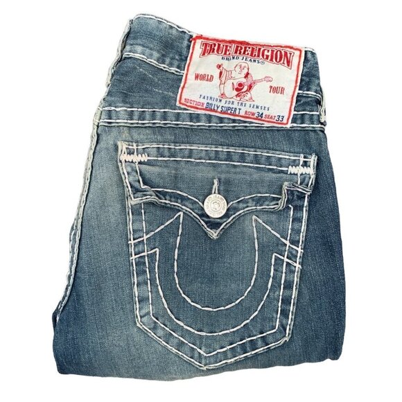 VINTAGE 2007 True Religion Jeans Size 34 BILLY SUPER T Blue - Picture 1 of 7